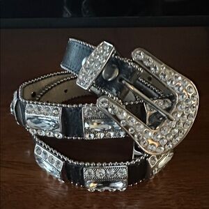 42 inch Elegant Black Leather Rhinestone Belt